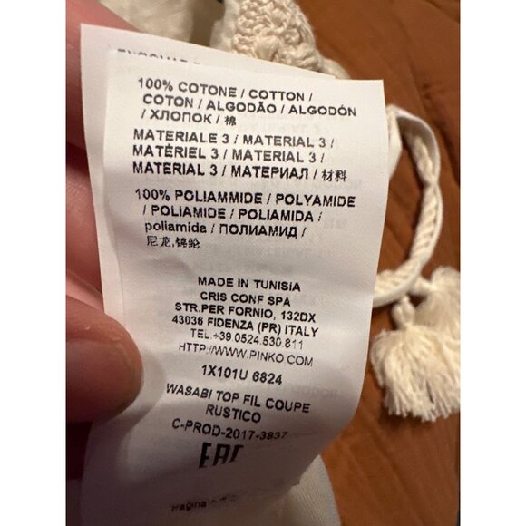 Pinko Womens Wasabi Top Beaded V-Neck Crochet Trim UK 42 Cotton Made in Italy - Picture 11 of 11